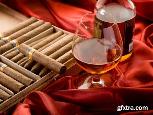 cuban cigar and cognac on wood background 10X JPEG