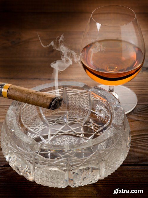 cuban cigar and cognac on wood background 10X JPEG