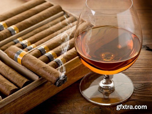 cuban cigar and cognac on wood background 10X JPEG