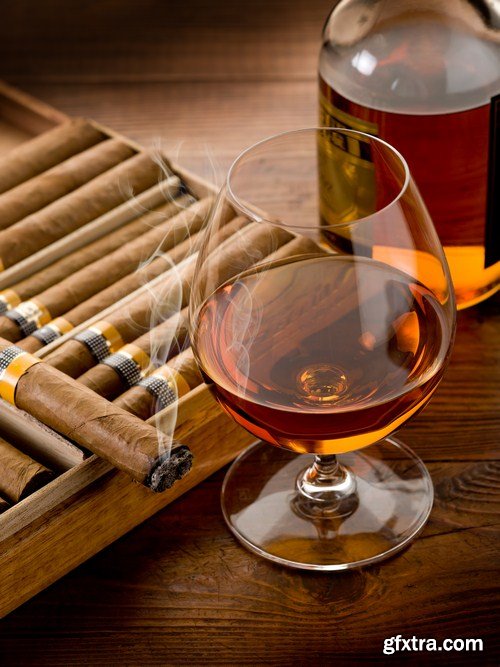 cuban cigar and cognac on wood background 10X JPEG