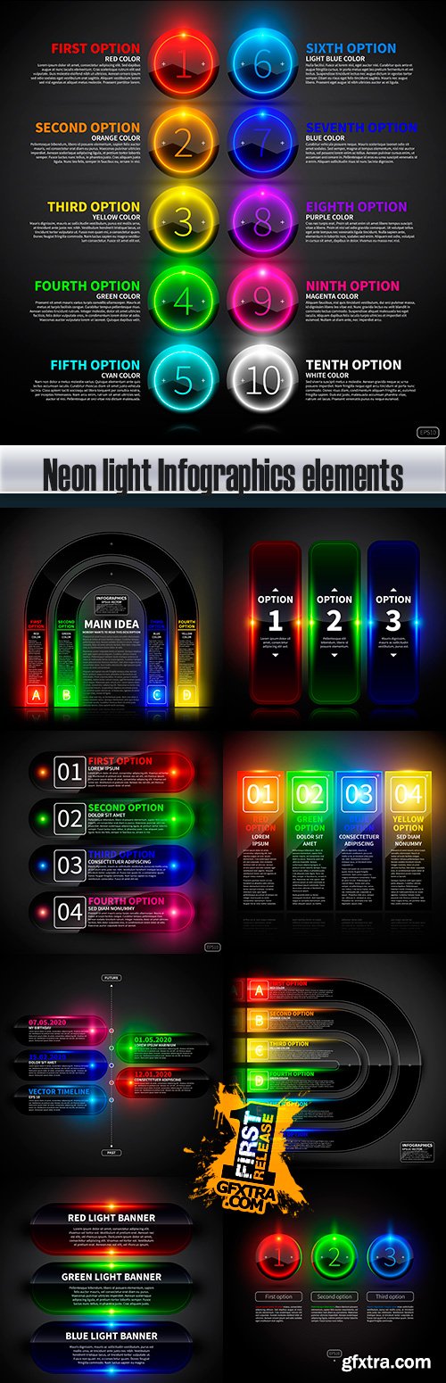 Neon light Infographics elements