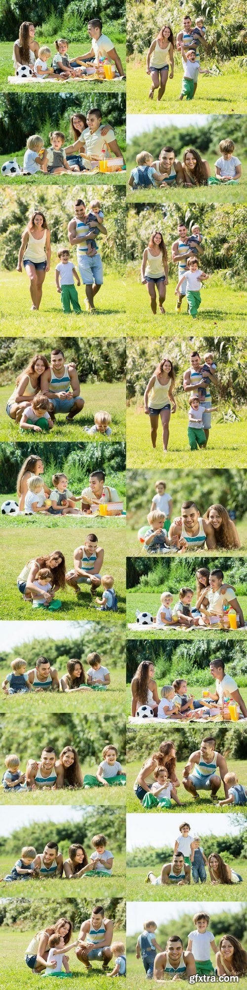 Parents with children laying in the grass