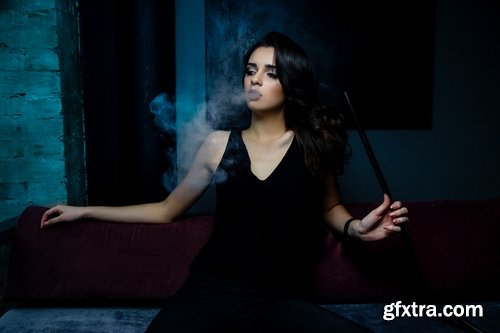 Collection hookah girl woman smokes a pipe fruity smoke 25 HQ Jpeg