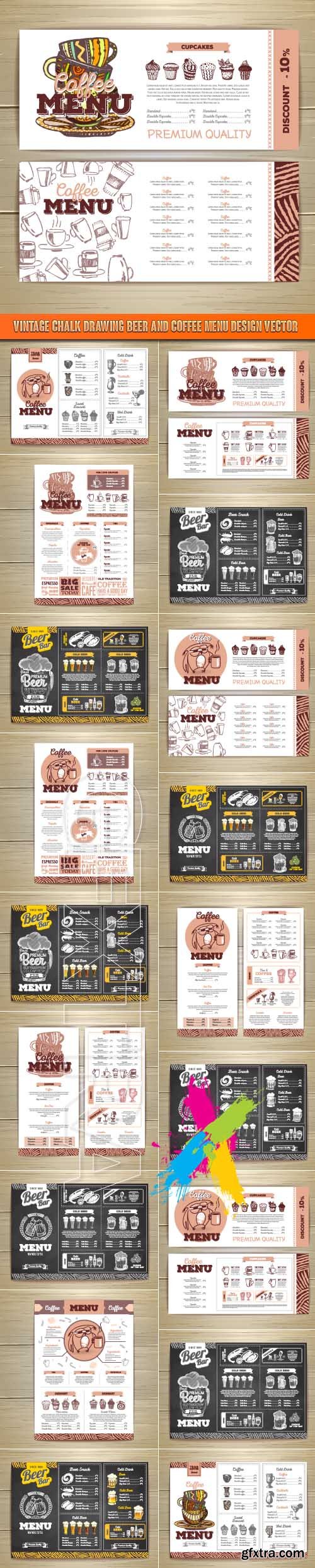 Vintage chalk drawing beer and coffee menu design vector