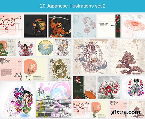 20 Japanese Illustrations Set