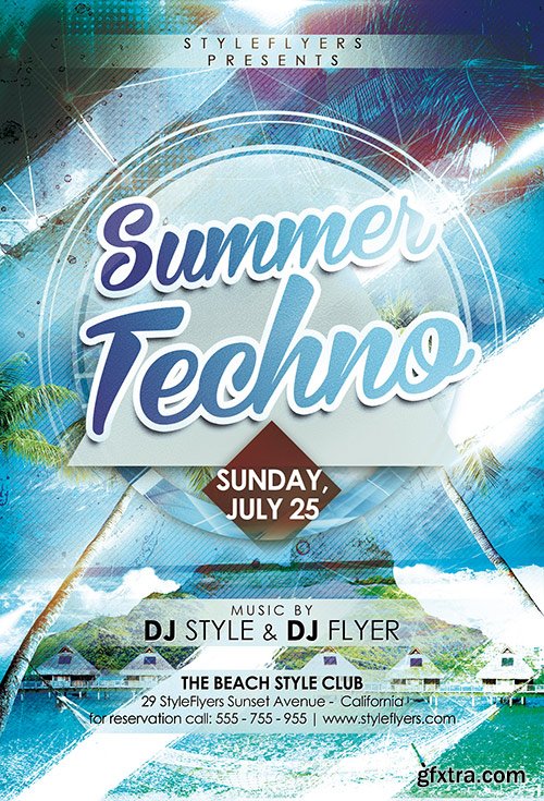 Summer Techno PSD Flyer Template + Facebook Cover