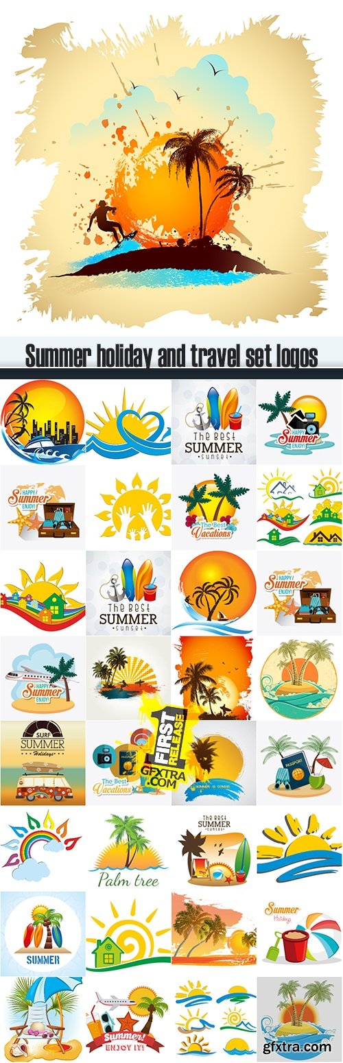 Summer holiday and travel set logos