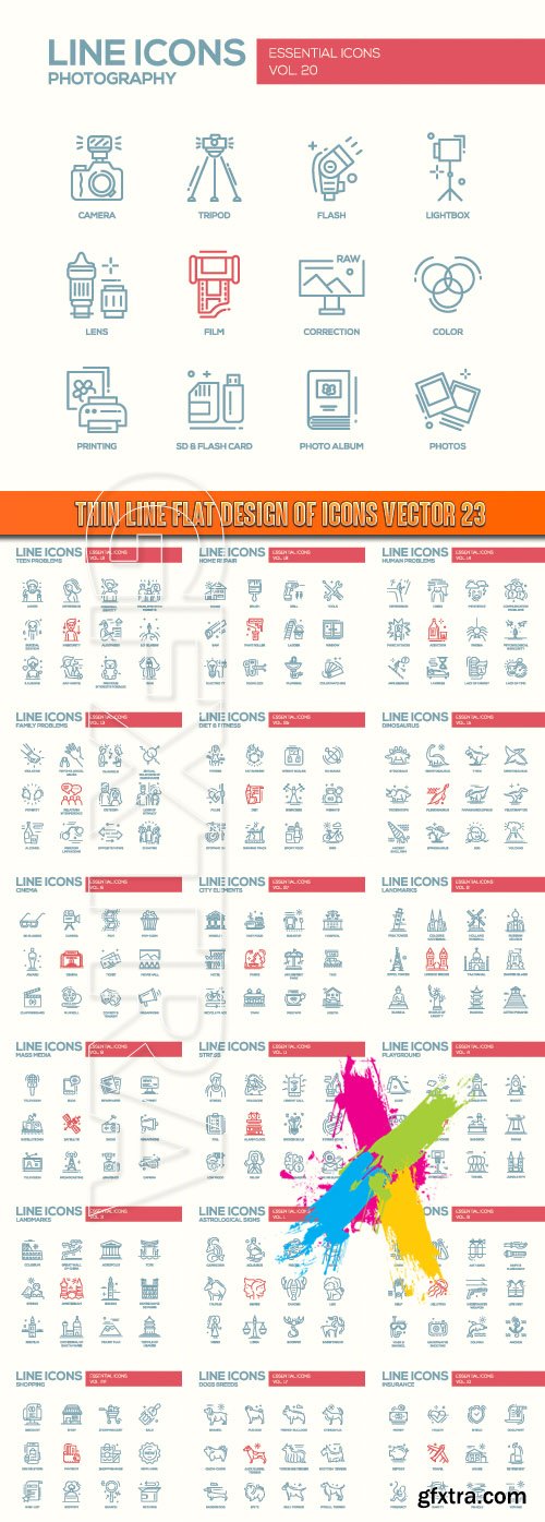 Thin line flat design of icons vector 23