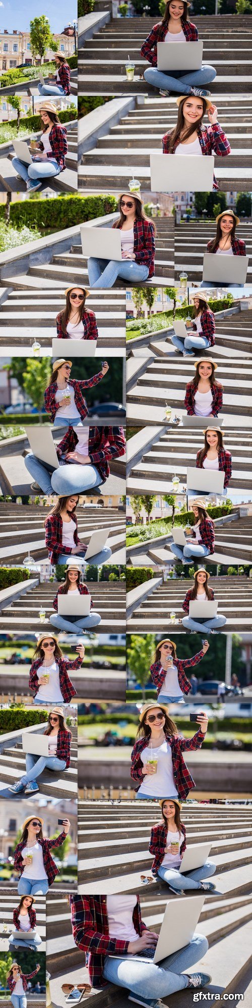 Portrait of a happy young woman sitting