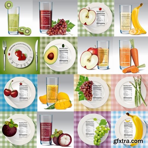 Collection juice drink food recipe dish menu vector image 25 EPS