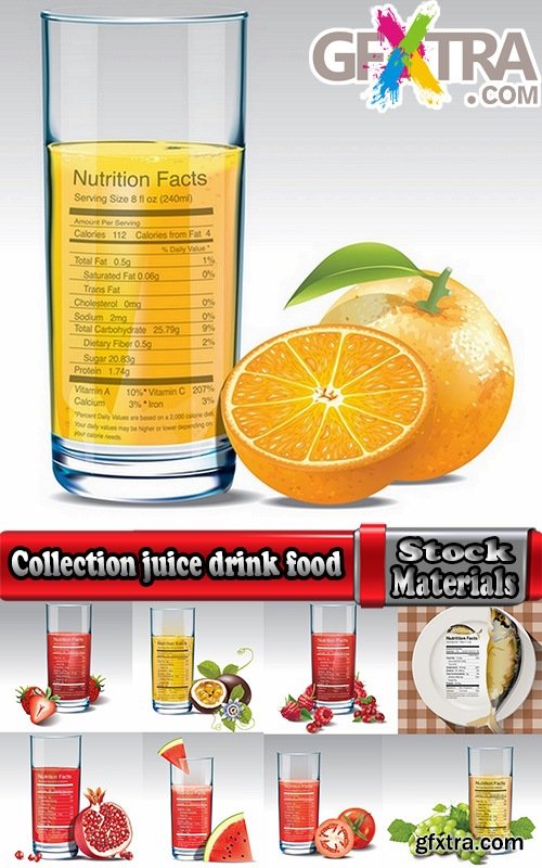 Collection juice drink food recipe dish menu vector image 25 EPS