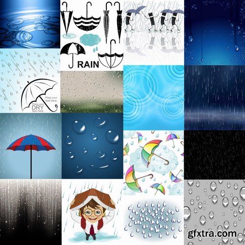 Collection rain umbrella drop of water on glass by bad weather 25 EPS