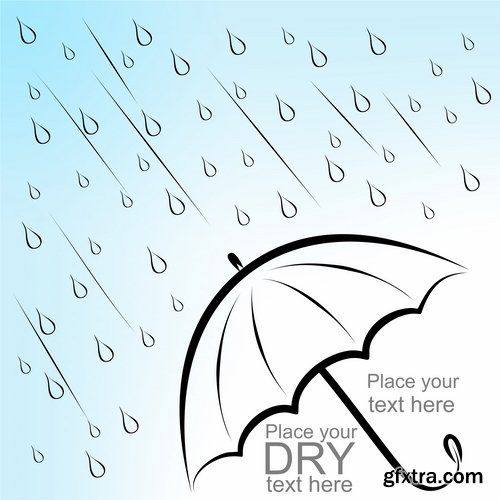 Collection rain umbrella drop of water on glass by bad weather 25 EPS