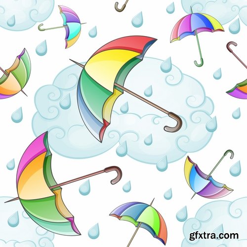 Collection rain umbrella drop of water on glass by bad weather 25 EPS