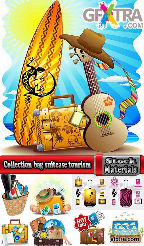 Collection bag suitcase tourism travel vacation Holidays vector image 25 EPS