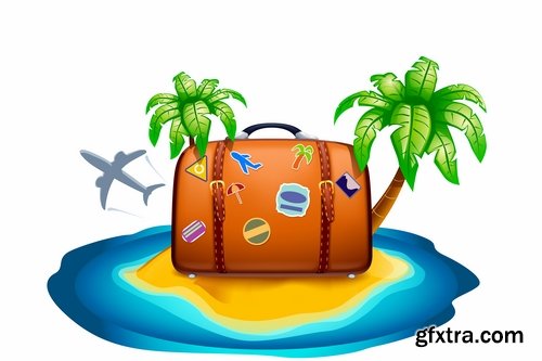 Collection bag suitcase tourism travel vacation Holidays vector image 25 EPS