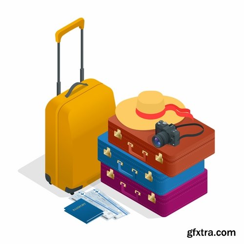 Collection bag suitcase tourism travel vacation Holidays vector image 25 EPS