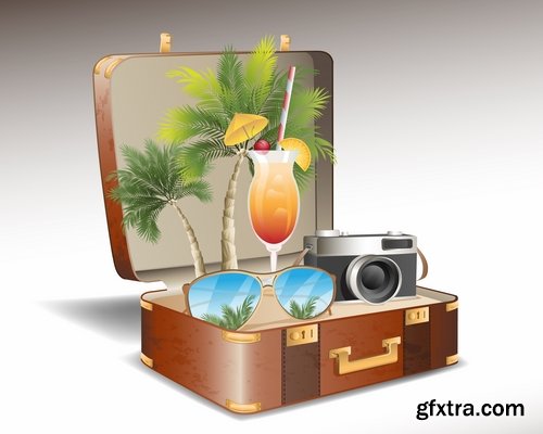 Collection bag suitcase tourism travel vacation Holidays vector image 25 EPS