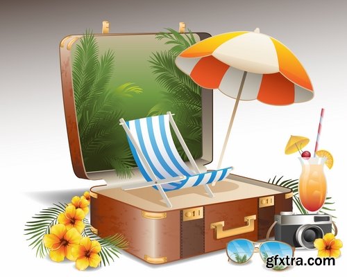 Collection bag suitcase tourism travel vacation Holidays vector image 25 EPS