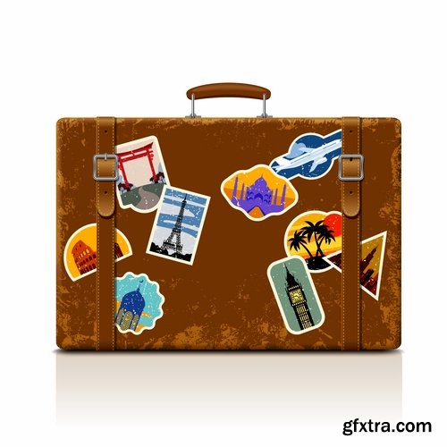 Collection bag suitcase tourism travel vacation Holidays vector image 25 EPS