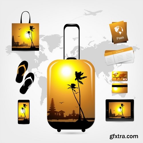 Collection bag suitcase tourism travel vacation Holidays vector image 25 EPS