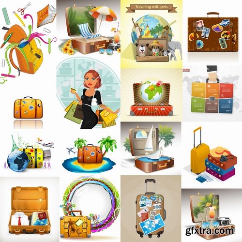 Collection bag suitcase tourism travel vacation Holidays vector image 25 EPS