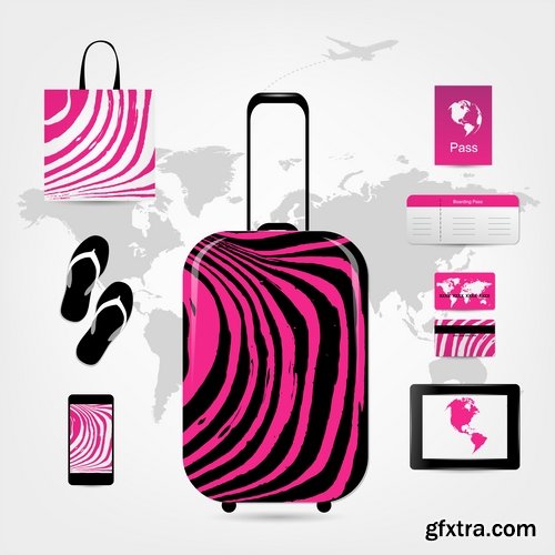 Collection bag suitcase tourism travel vacation Holidays vector image 25 EPS