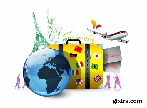 Collection bag suitcase tourism travel vacation Holidays vector image 25 EPS