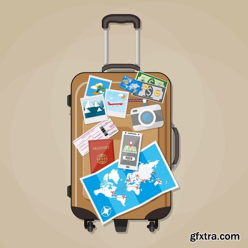 Collection bag suitcase tourism travel vacation Holidays vector image 25 EPS