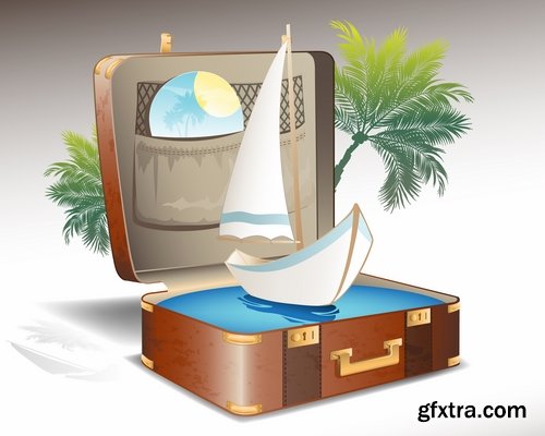 Collection bag suitcase tourism travel vacation Holidays vector image 25 EPS