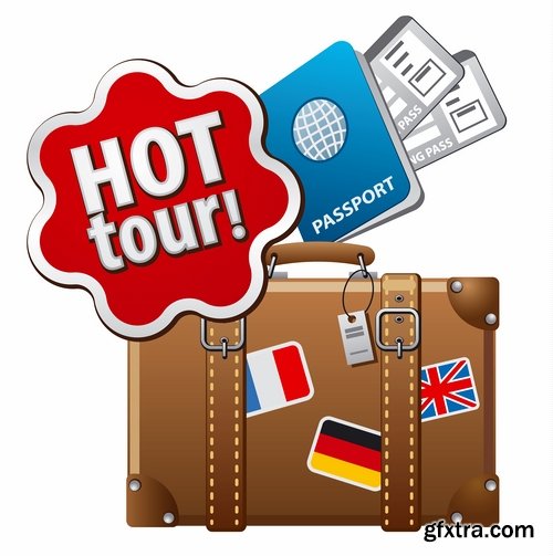 Collection bag suitcase tourism travel vacation Holidays vector image 25 EPS