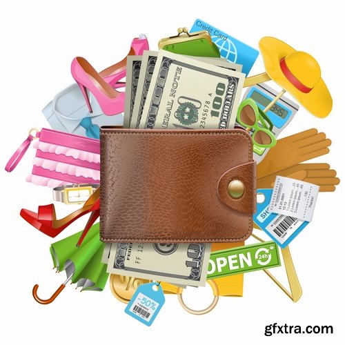 Collection bag purse money a sack banknote business card 25 EPS