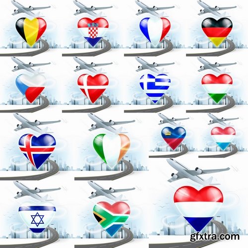 Collection aircraft with the flag of the country tourism travel airbus plane 25 EPS
