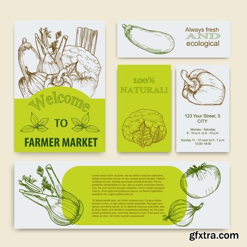 Collection banner flyer brochure template example farm farming 25 EPS