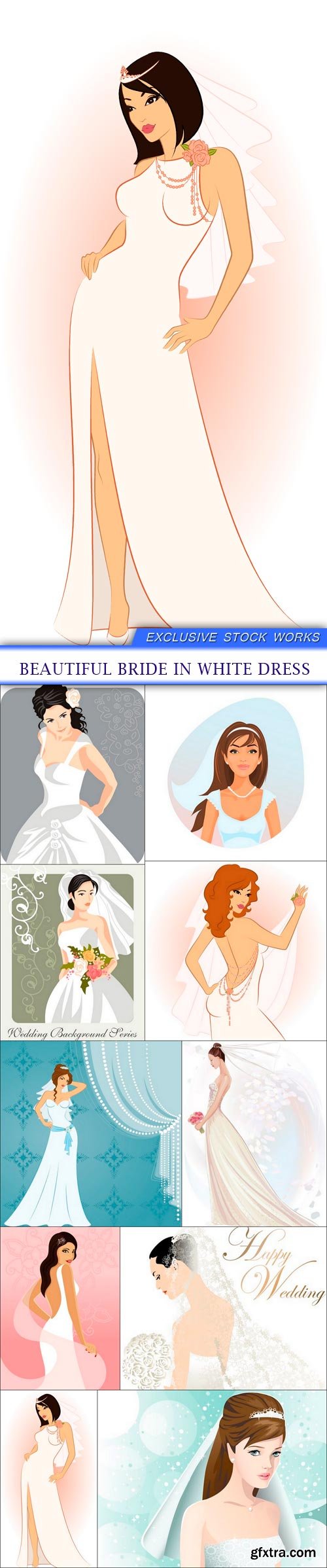 Beautiful bride in white dress 10X EPS