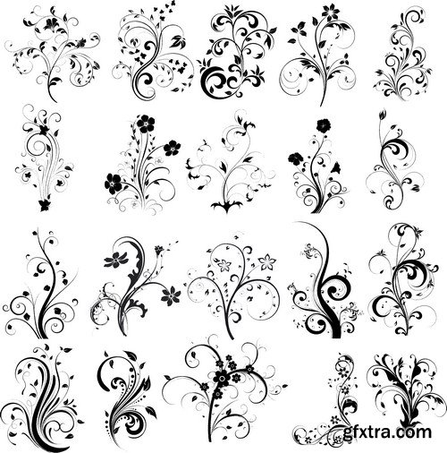 Floral silhouette, design elements 10X EPS