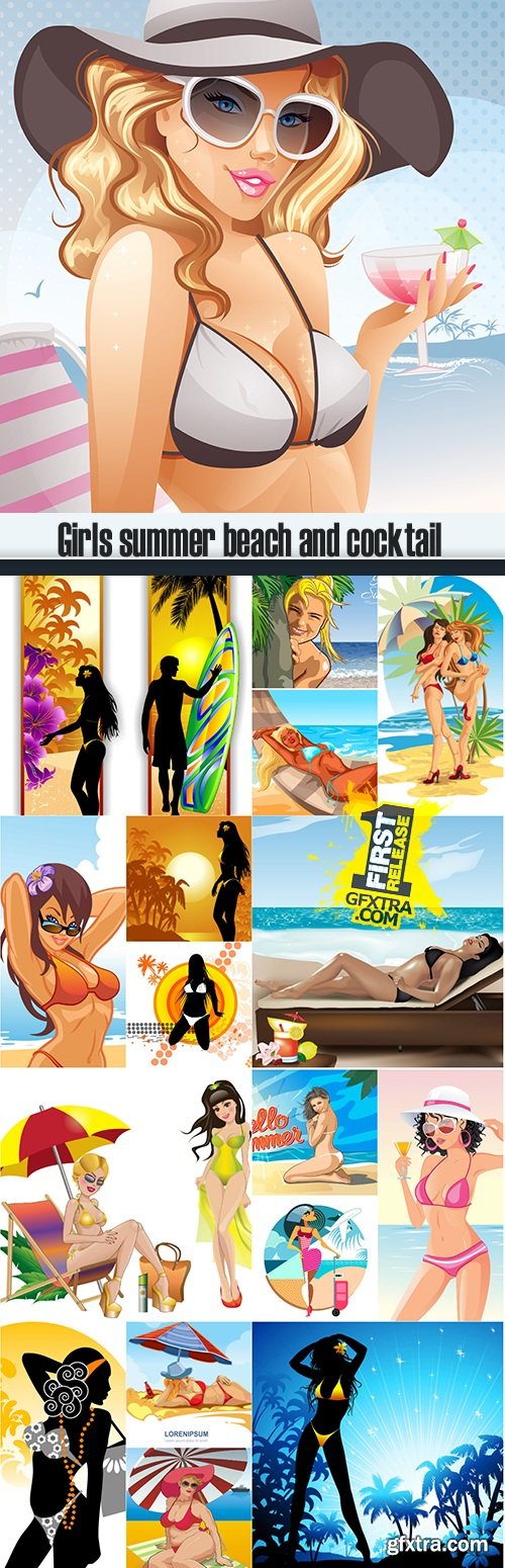 Girls summer beach and cocktail