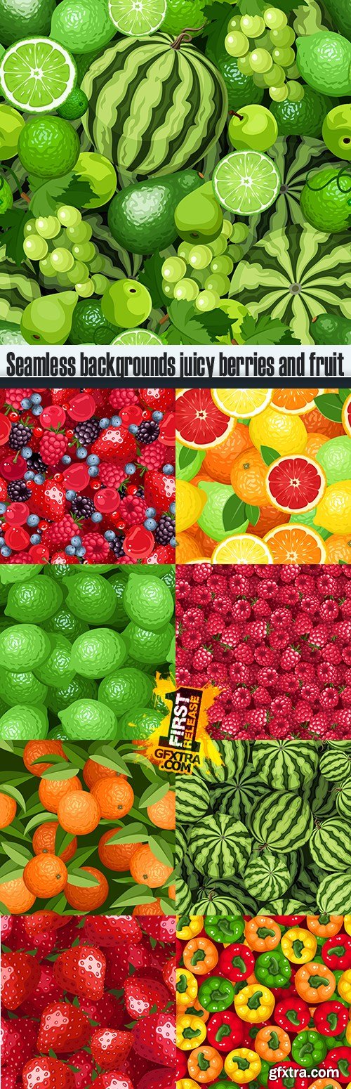 Seamless backgrounds juicy berries and fruit