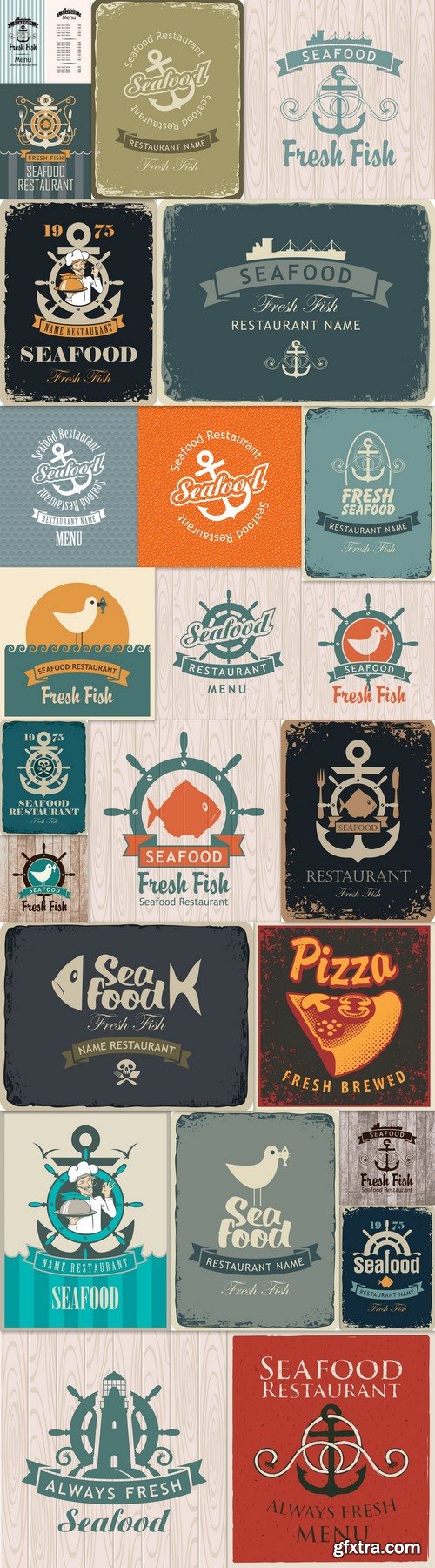 Retro banner for a seafood restaurant with an anchor