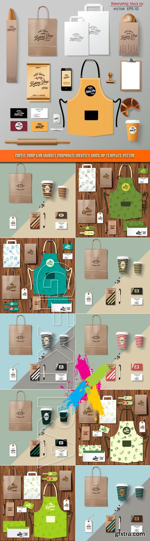 Coffee shop and market corporate identity mock up template vector