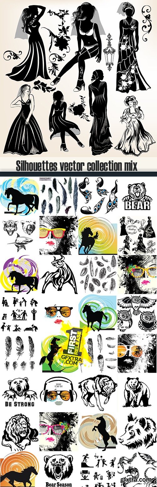 Silhouettes vector collection mix