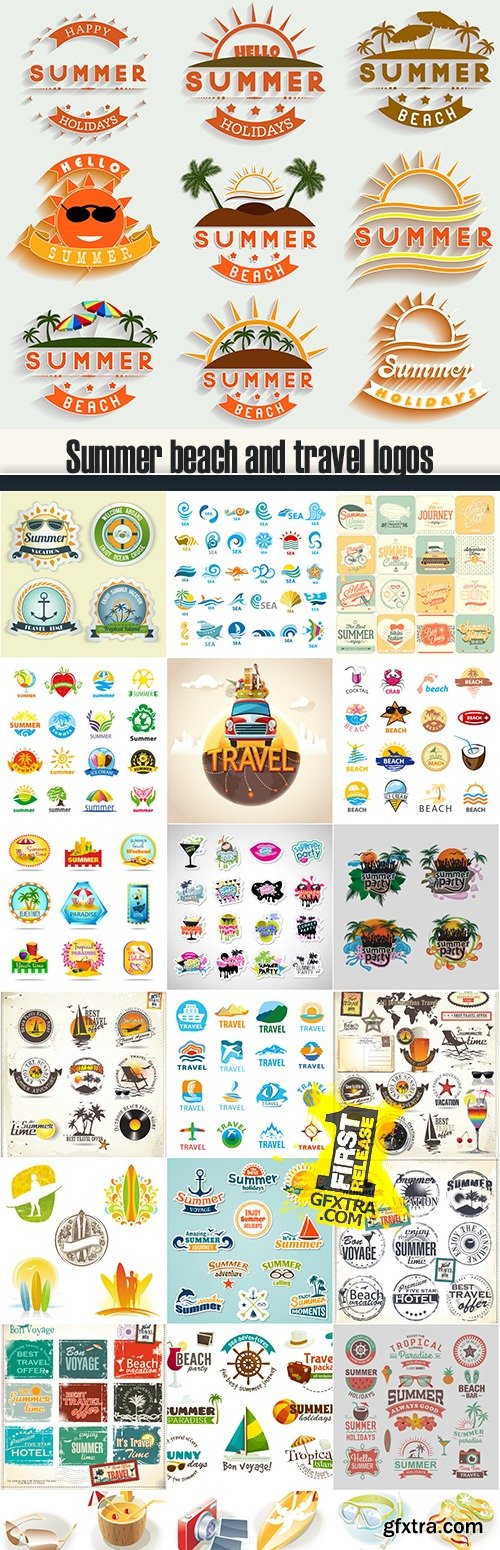 Summer beach and travel logos