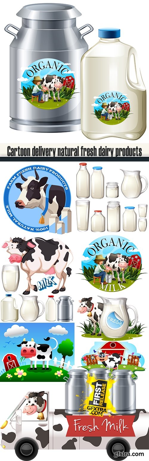 Cartoon delivery natural fresh dairy products