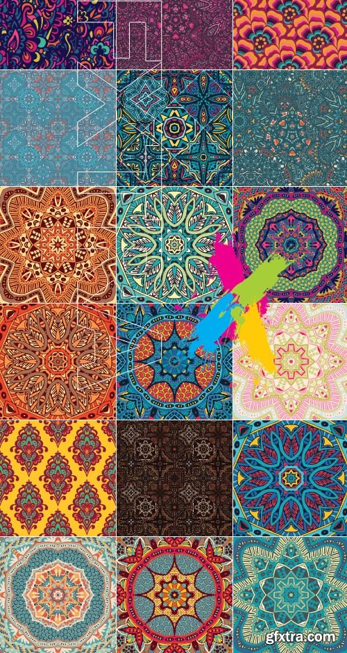 Ethnic seamless patterns backgrounds vector 5