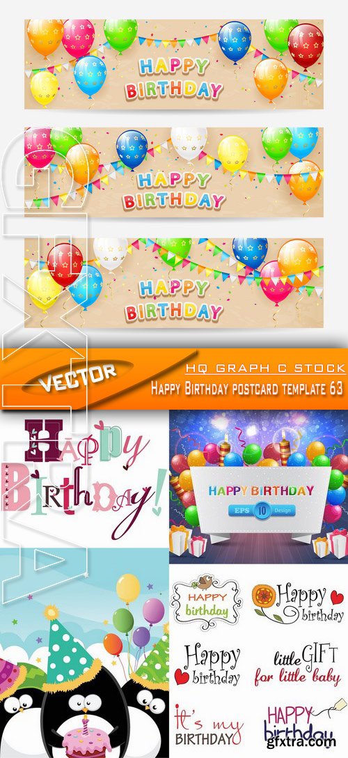 Stock Vector - Happy Birthday postcard template 63