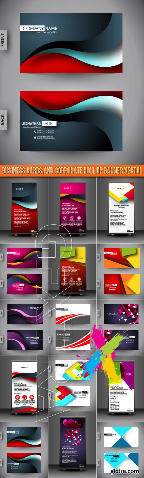 Business Cards and Corporate Roll up banner vector