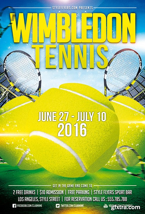 Tennis Wimbledon PSD Flyer Template + Facebook Cover