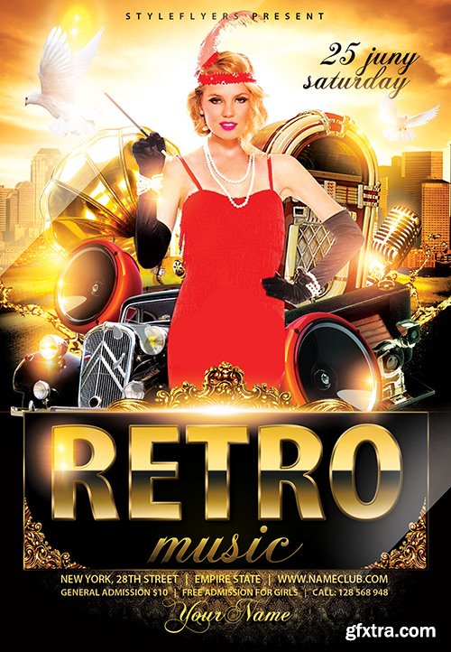 Retro Music Flyer PSD Flyer Template + Facebook Cover