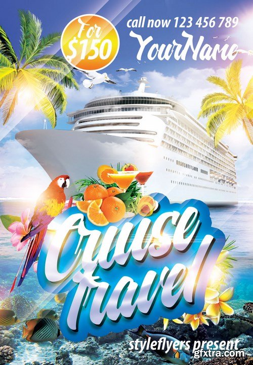 Cruise Travel PSD Flyer Template + Facebook Cover