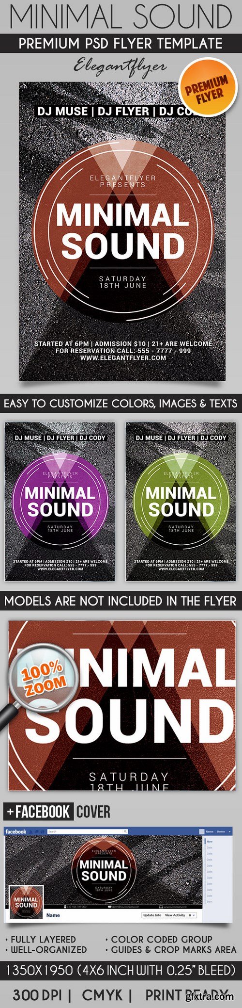 Minimal Sound – Flyer PSD Template + Facebook Cover